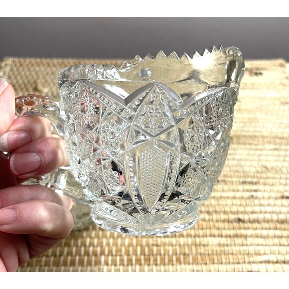 Vintage Glass Cream & Sugar Set Starburst & Stars Pattern - Picture 2 of 3